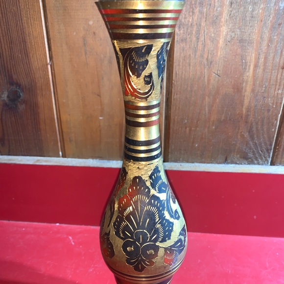 Brass Enameled 9” Vase - Picture 3 of 9